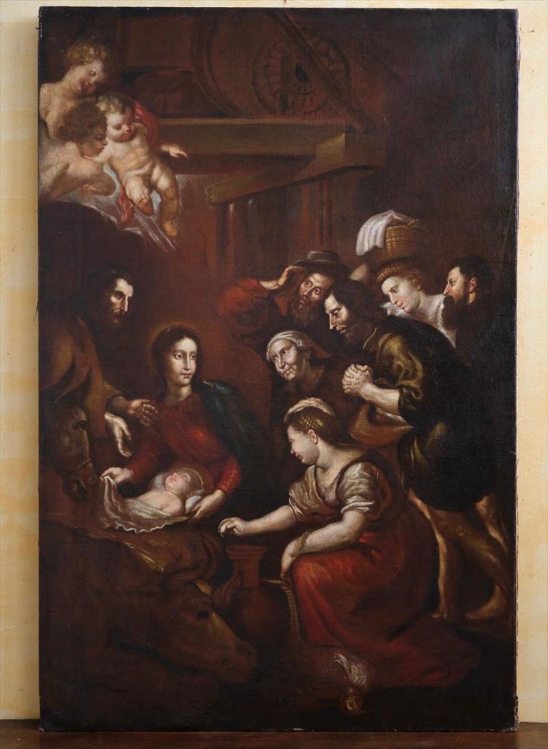 Natività con adorazione dei pastori, olio su tela, XVII secolo, ambito bassanesco, in relazione alla maniera di Pedro Orrente