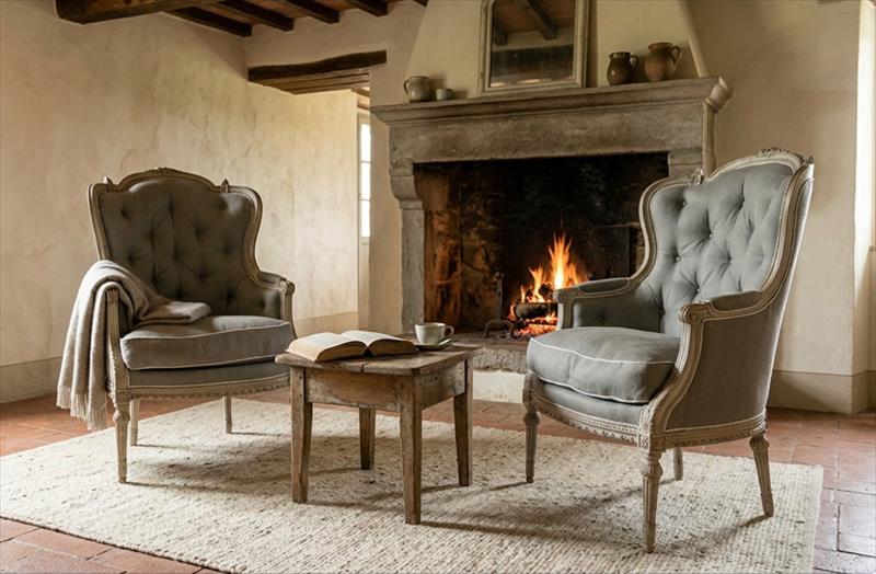 Coppia poltrone bergèr laccate in grigio perla