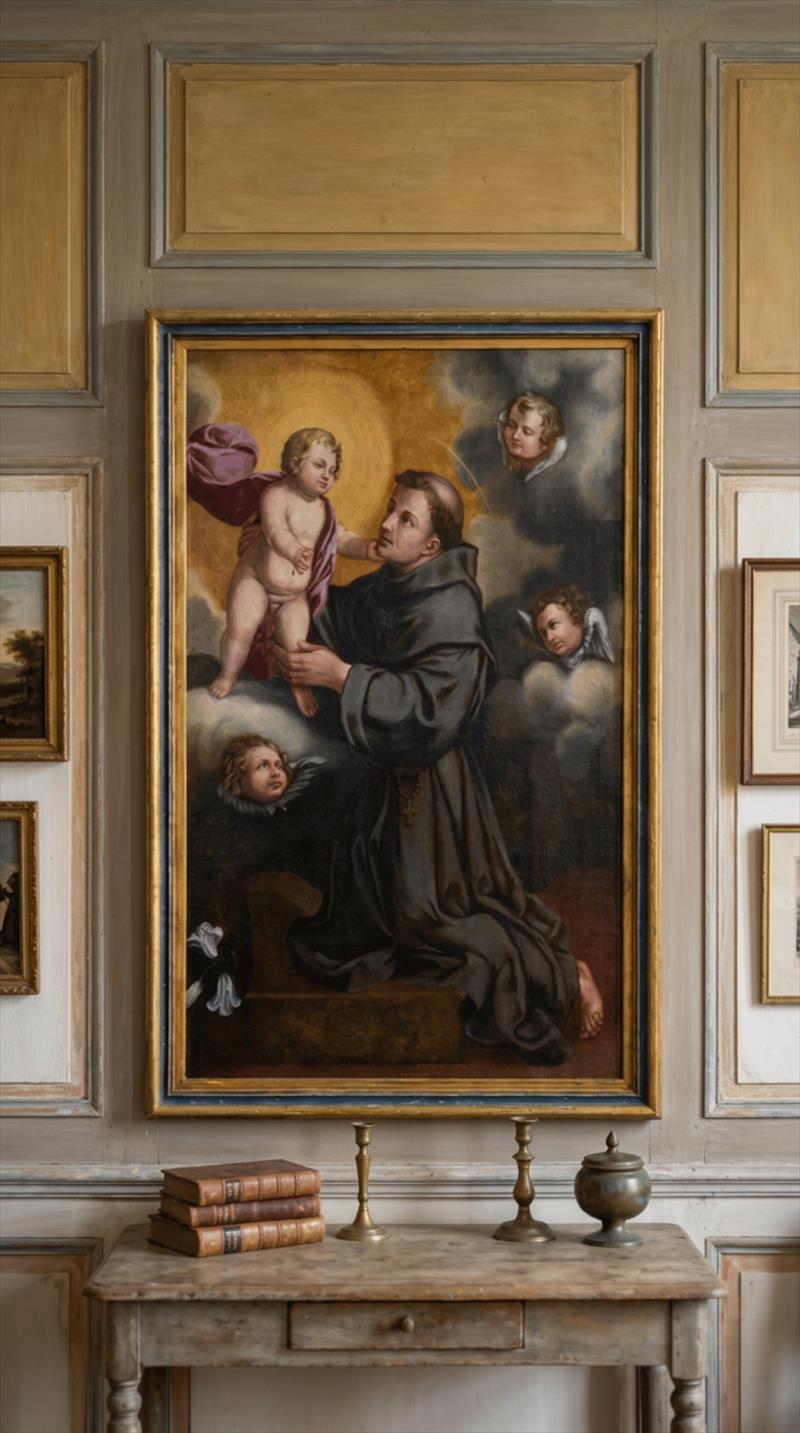 Sant’Antonio da Padova con il Bambino, olio su tela prima metà XVIII secolo – Italia centrale