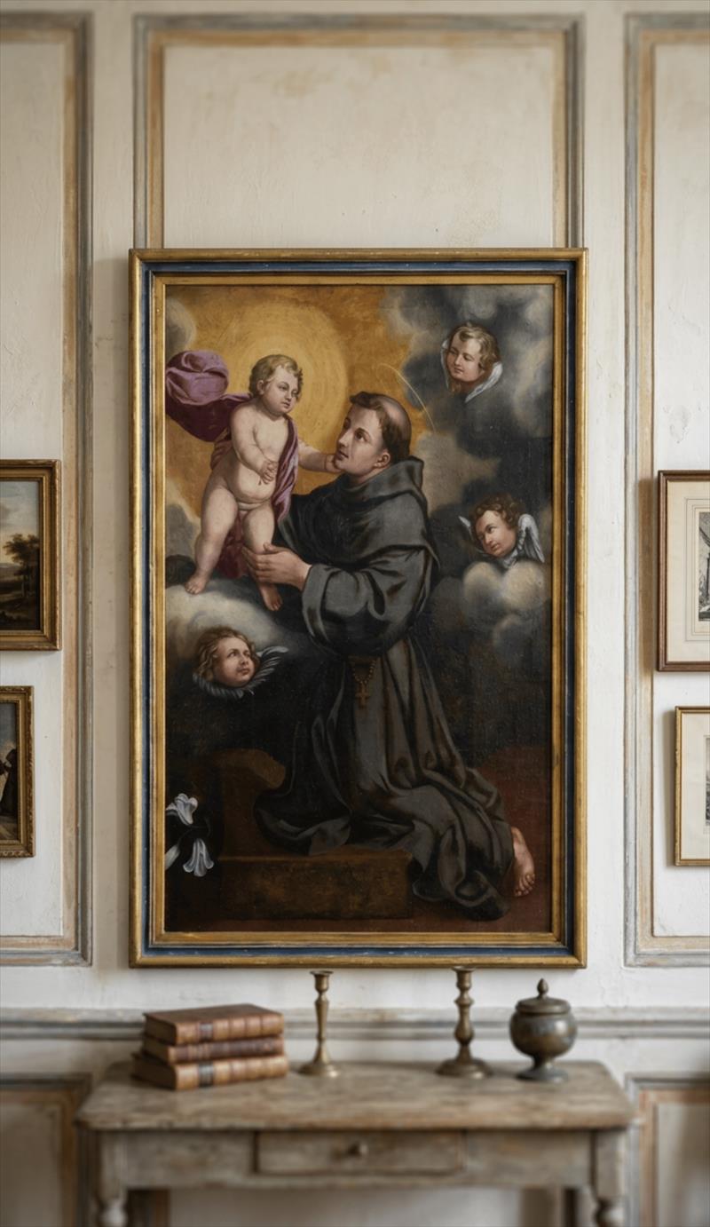 Sant’Antonio da Padova con il Bambino, olio su tela prima metà XVIII secolo – Italia centrale