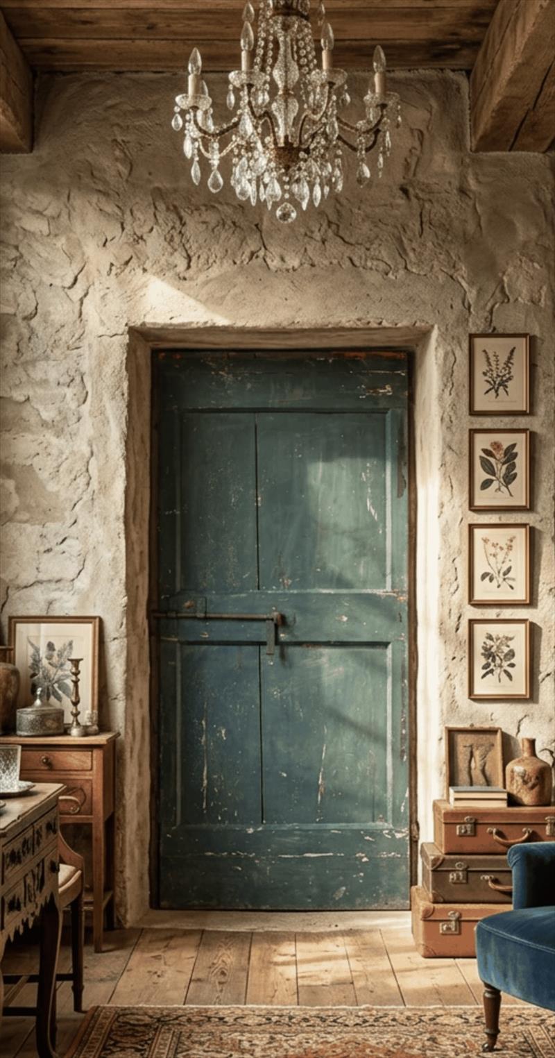 Porta umbra del ‘700, materia antica e verde intenso