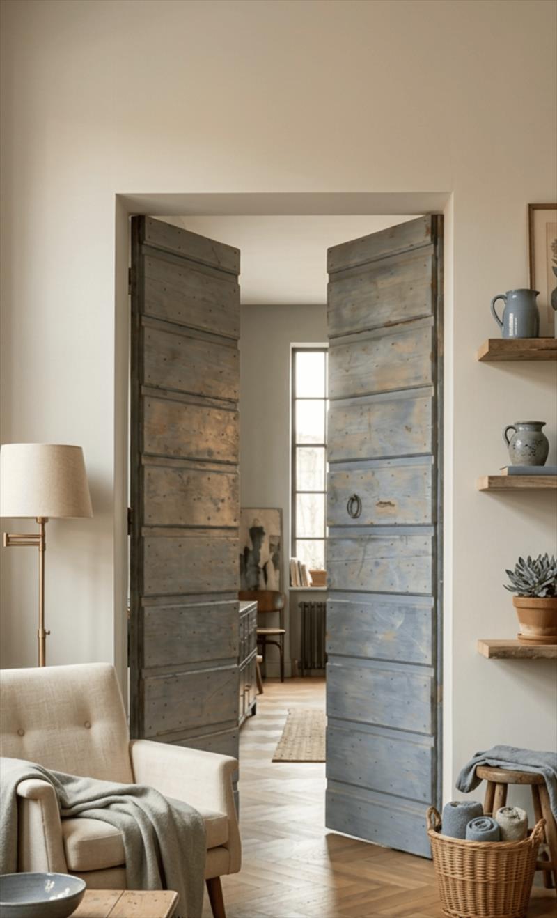 Porta mercantile, balze, chiodi e azzurro antico