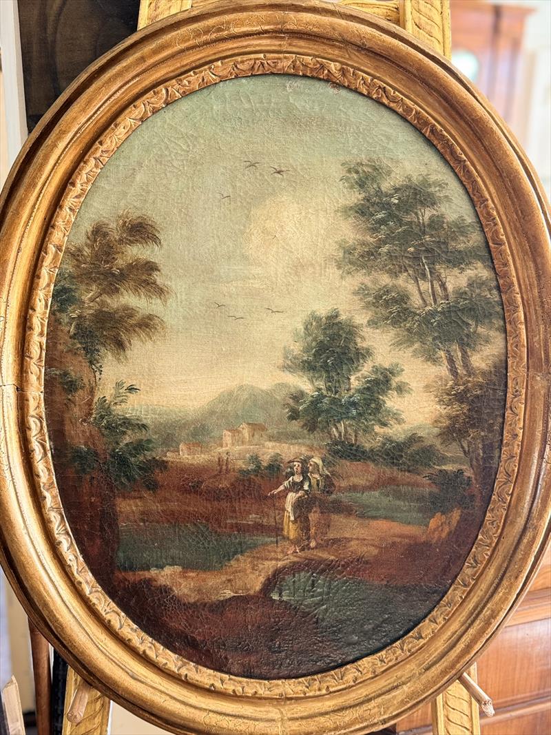 Dipinto paesaggio ovale '700 olio su tela